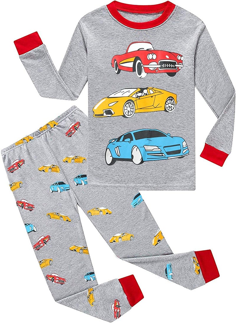CM-Kid Pajamas for Boys Pjs Toddler Kids 100% Cotton Long Sleeve Sleepwear Set 2 Pieces Racing Car Nightwear Children Pj Clothes Sets Size 4T - Image 1